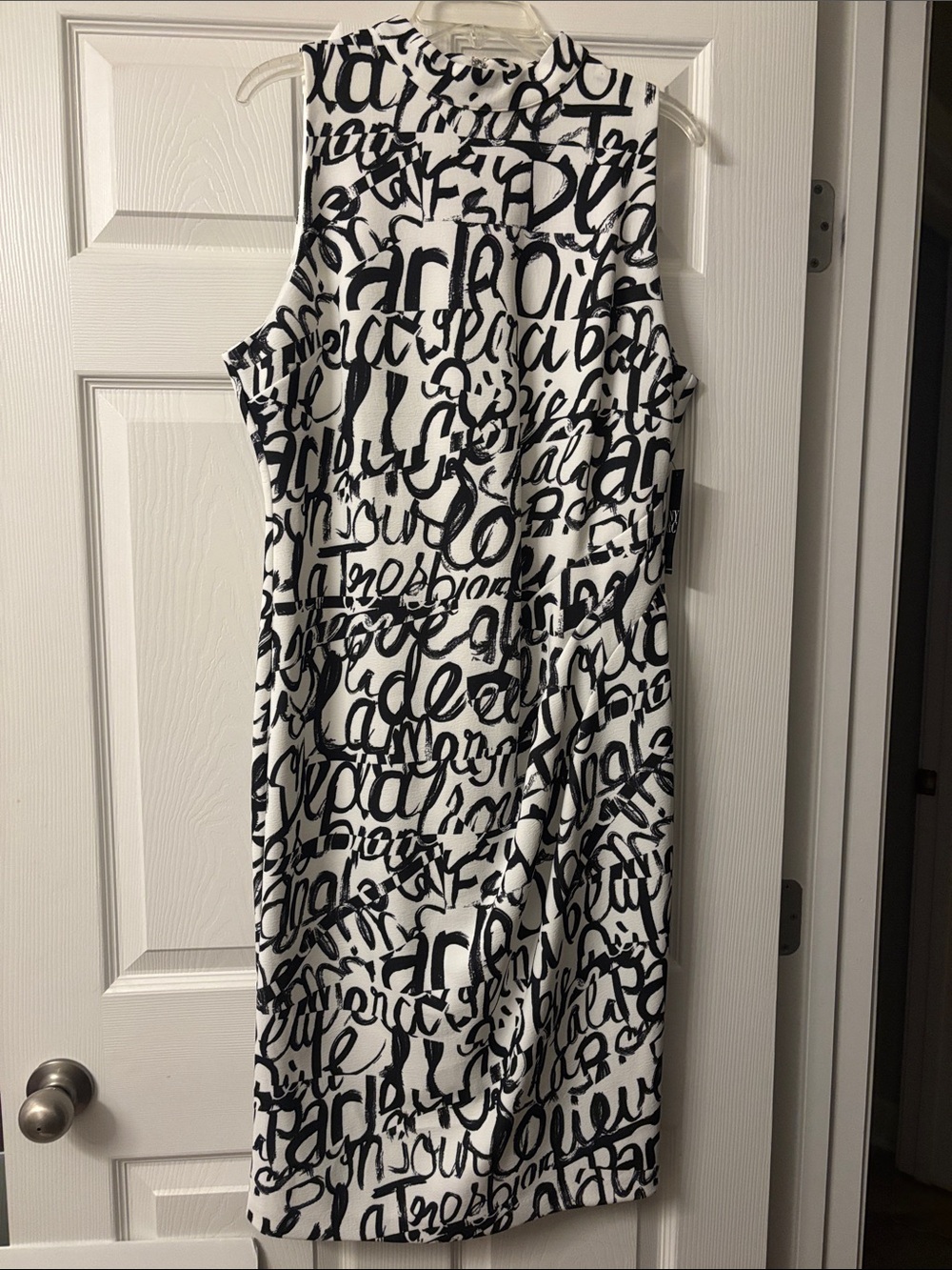 New York & Company White Midi Dress with Black Script Print